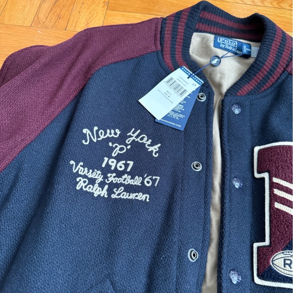 Polo Ralph Lauren Men's Varsity Jacket in Navy and Burgundy - Picture 3 of 10